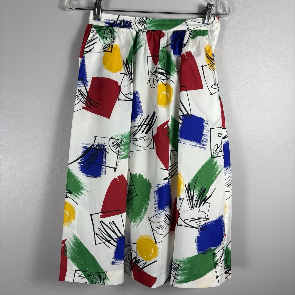 Easy‎ Wear By Bradley Women's 8 Multicolor Art To Wear Pockets Bell Skirt VTG